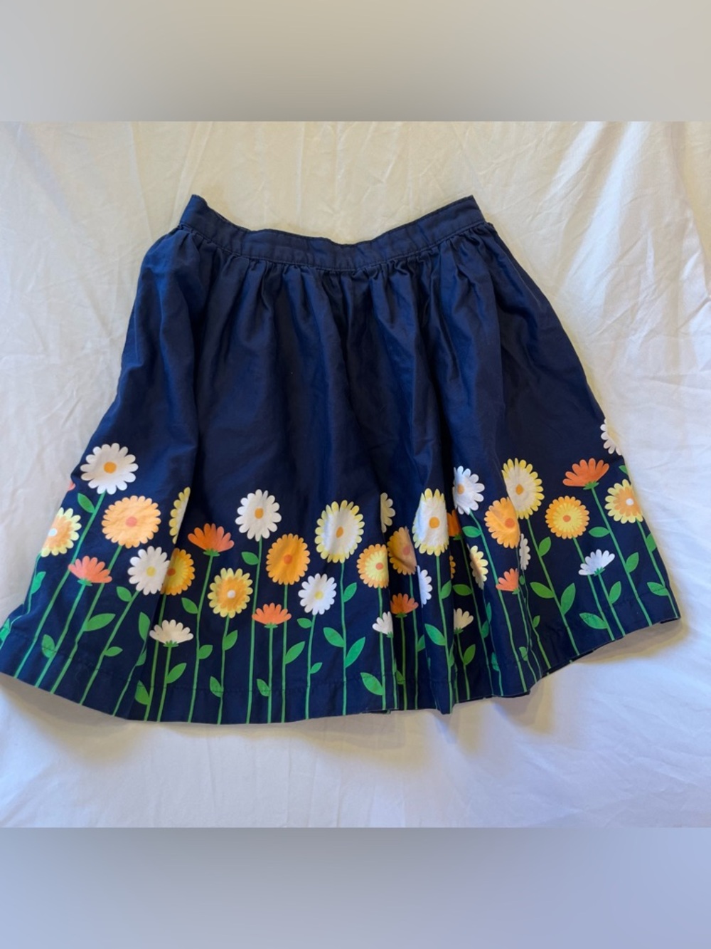 Girls Gymboree Navy 100% Cotton Skirt with  Spring Flower Boarder Size 10